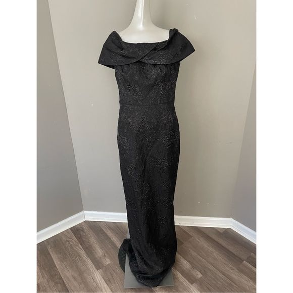 NWT RICKIE FREEMAN FOR TERI JON Off-Shoulder Jacquard Column Gown Size 6 $630 - Picture 9 of 11